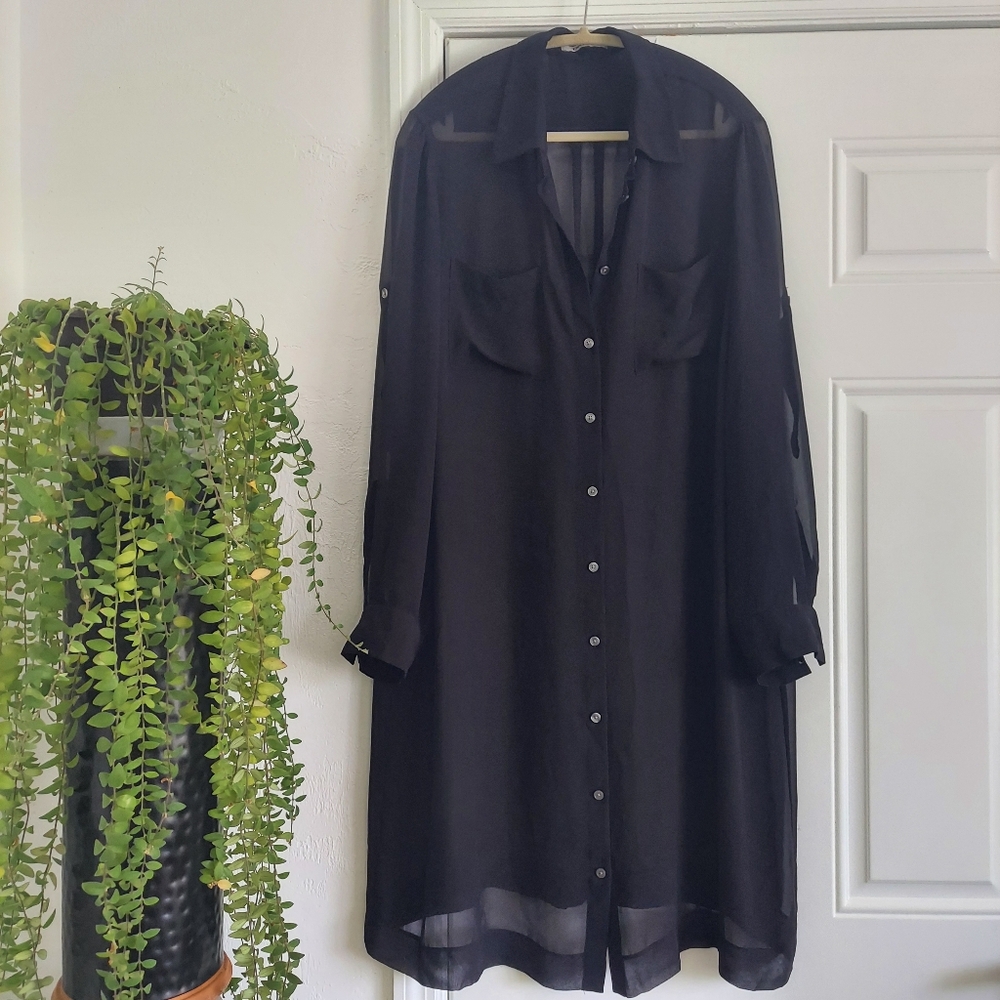 DKNYC Sheer Black Shirt Dress